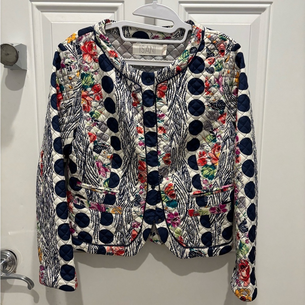 Anthropologie Quilted Floral & Navy Dot Jacket | NWT | Cropped Button Front